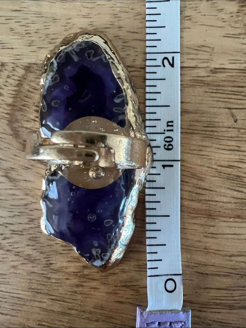 Purple Agate Statement Ring  with Gold Edge
